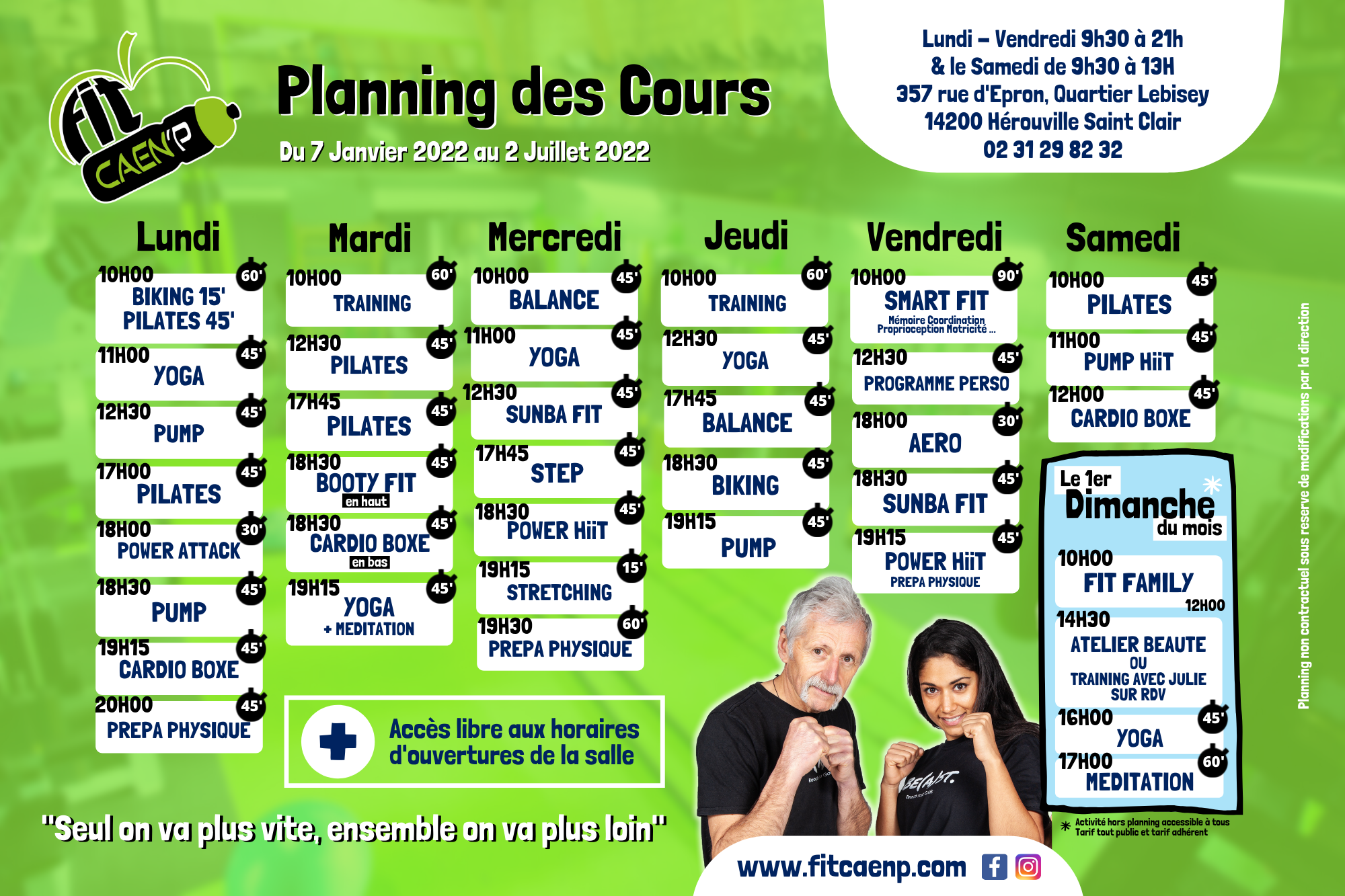 Planning Cours Fitcaenp 2022